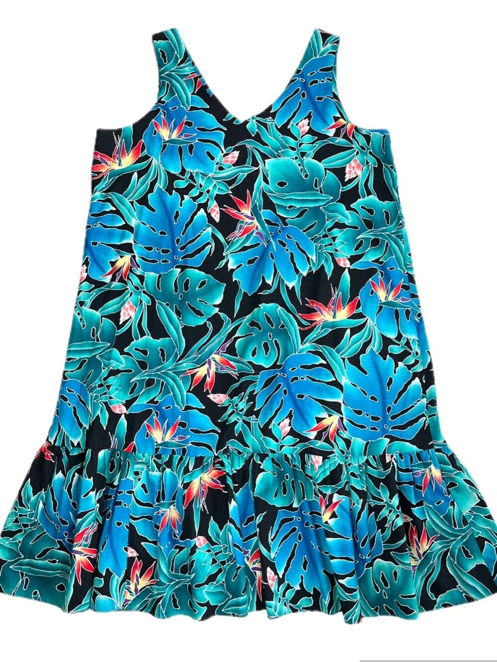 Vintage Hilo Hattie Hawaiian Dress XL Tropical Floral Print Sleeveless Colorful